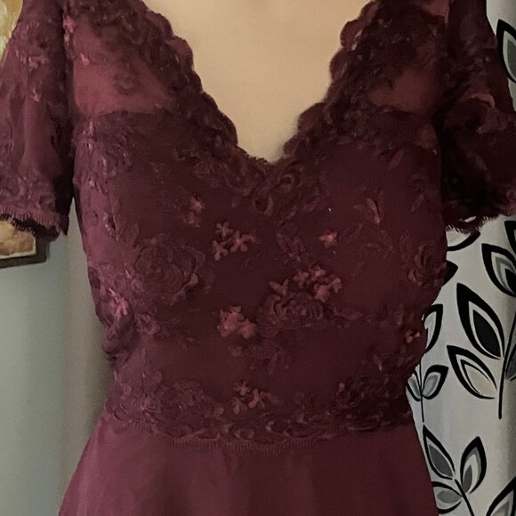 FAB FLOWY MOTHER OF THE BRIDE CHIFFON SKIRT CORSET LACED BACK DRESS GOWN MERLOT - Picture 2 of 11